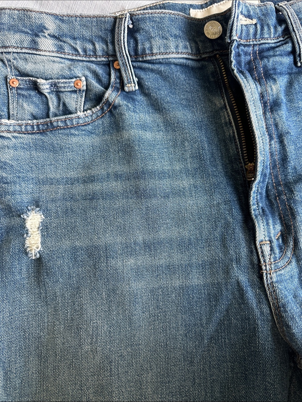 MOTHER Blue High-Rise Frayed Hem Denim Shorts - Picture 4 of 8